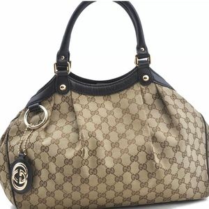 Authentic GUCCI Sukey Shoulder Tote Bag GG Canvas Leather 211944 Brown G0531❤️